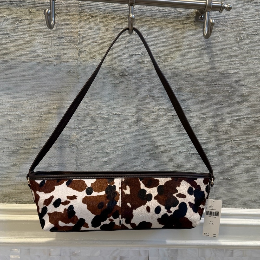NWT new Anthropologie dolce vita Savaii Shoulder Bag brown Calf Hair Cow Print - Picture 3 of 16